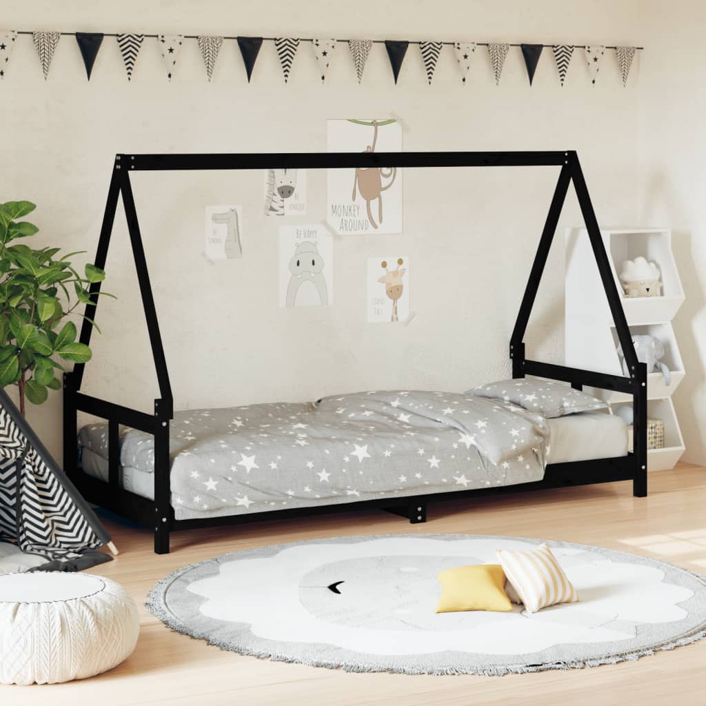 Cadre de lit pour enfants noir 80x200 cm bois de pin massif - XIOS