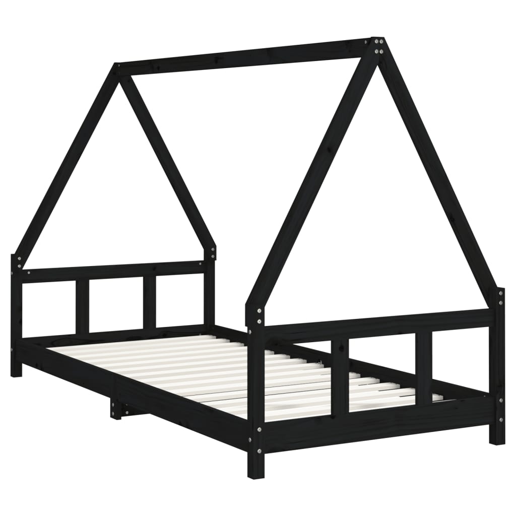 Cadre de lit pour enfants noir 90x200 cm bois de pin massif - XIOS