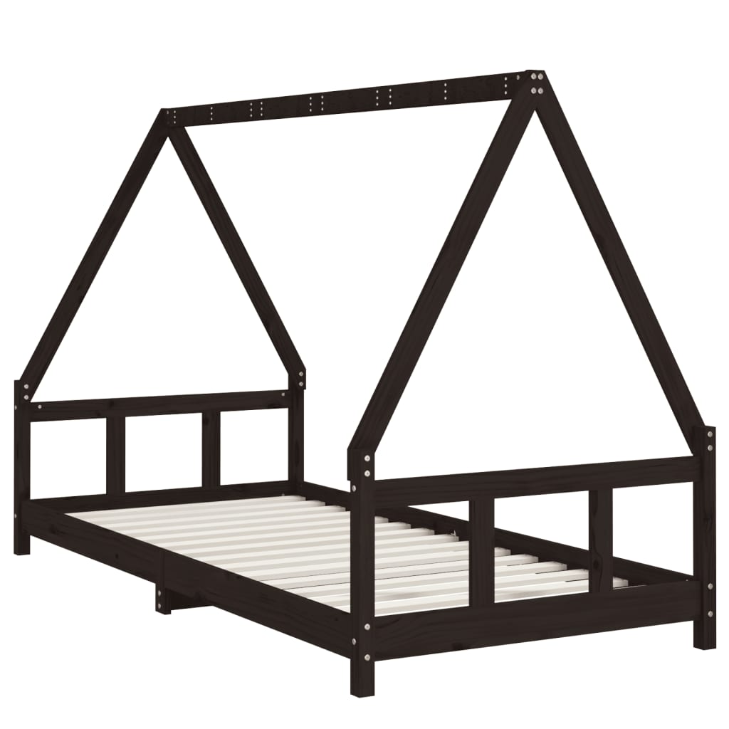 Cadre de lit pour enfants noir 90x200 cm bois de pin massif - XIOS