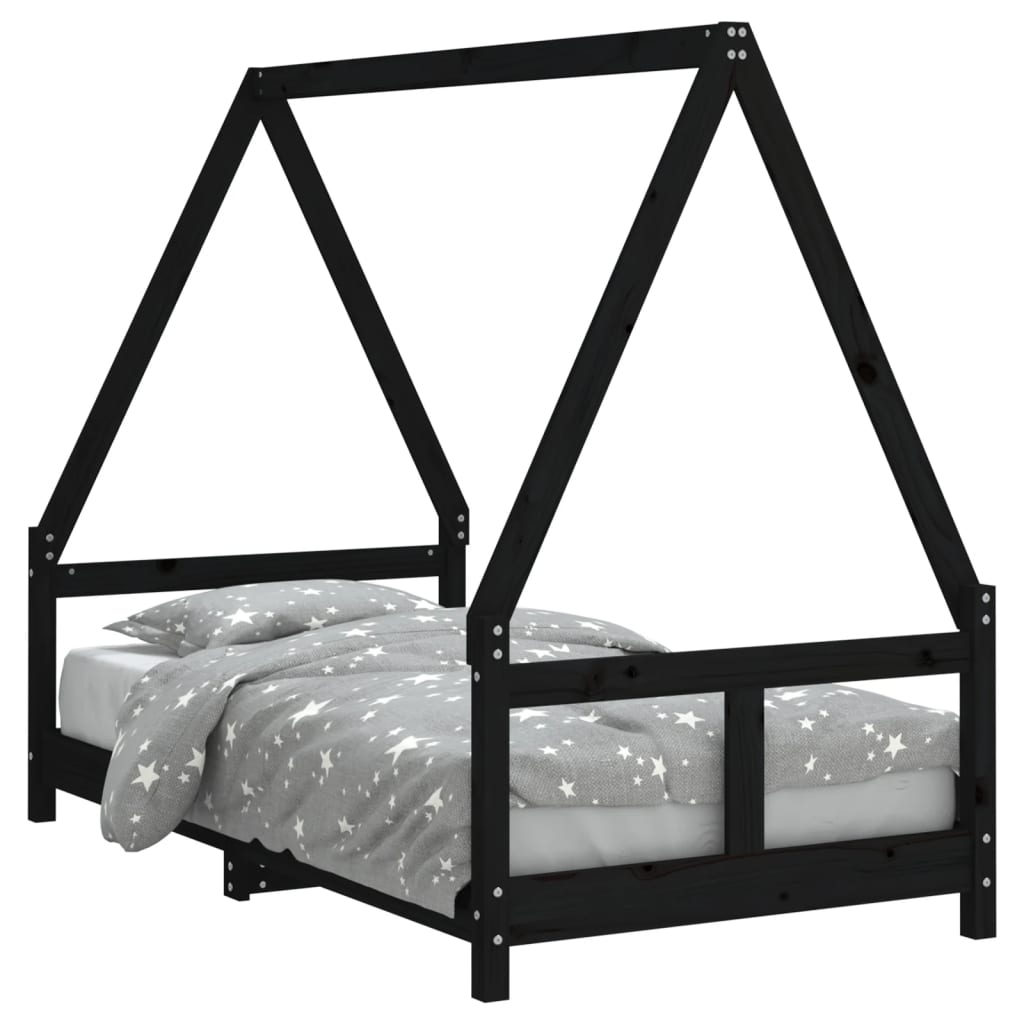 Cadre de lit pour enfant noir 80x160 cm bois de pin massif - XIOS