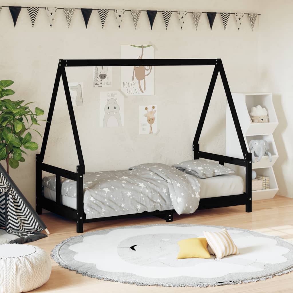 Cadre de lit pour enfant noir 80x160 cm bois de pin massif - XIOS