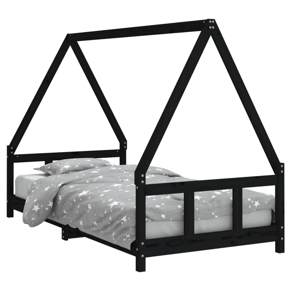 Cadre de lit pour enfants noir 90x190 cm bois de pin massif - XIOS