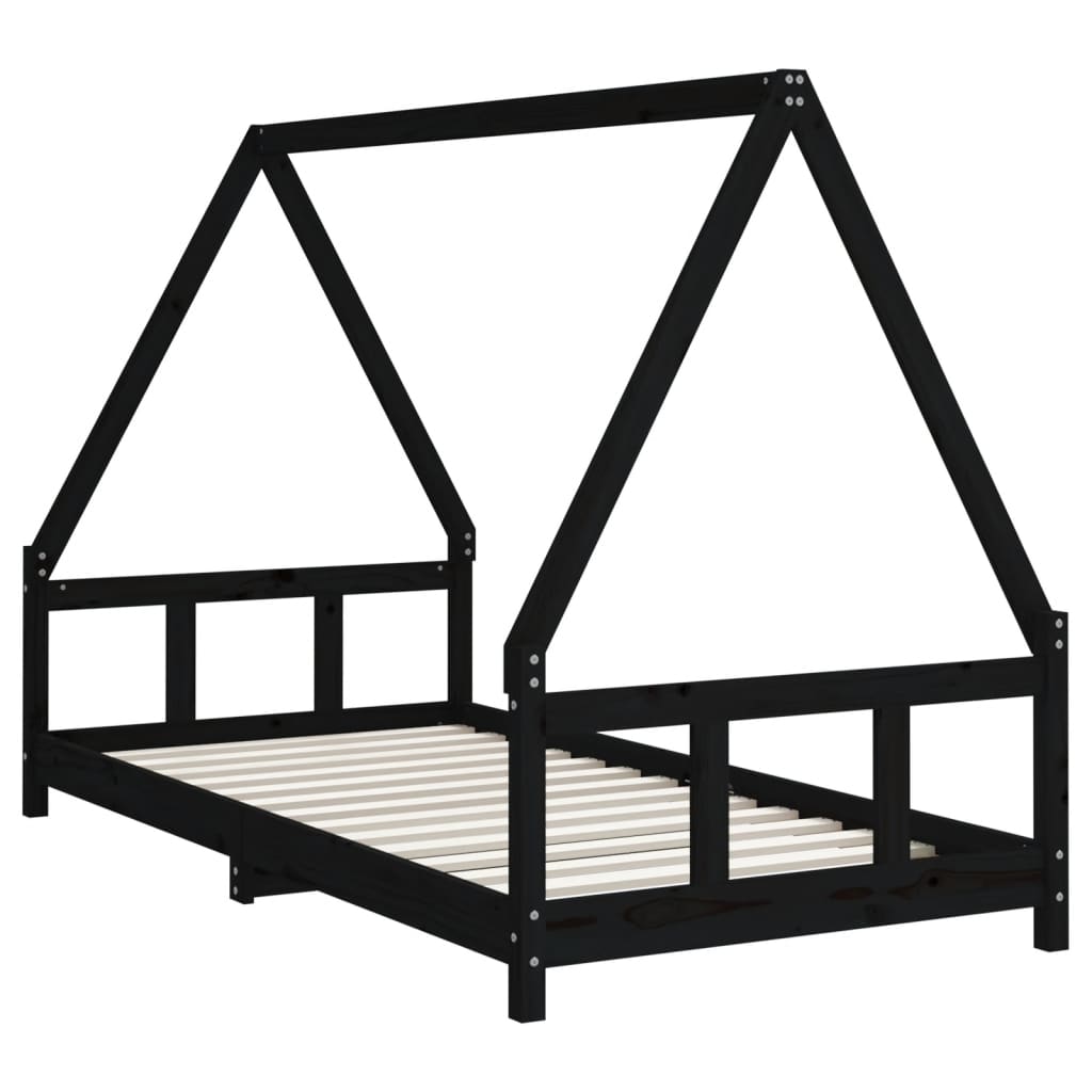 Cadre de lit pour enfants noir 90x190 cm bois de pin massif - XIOS