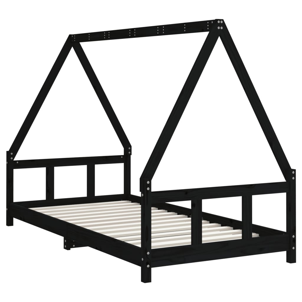 Cadre de lit pour enfants noir 90x190 cm bois de pin massif - XIOS