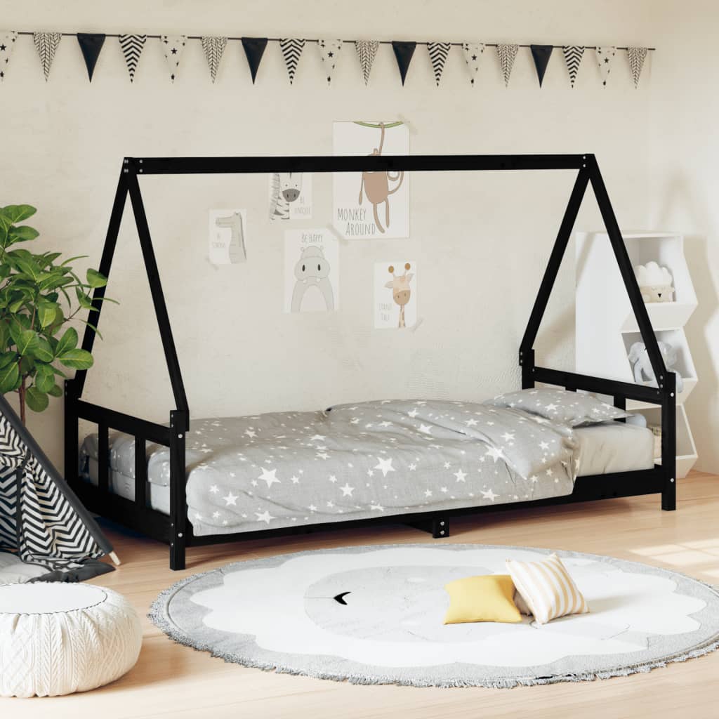 Cadre de lit pour enfants noir 90x190 cm bois de pin massif - XIOS