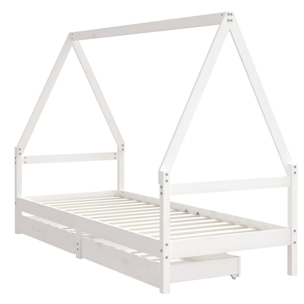 Cadre de lit enfant tiroirs blanc 80x200 cm bois de pin massif - XIOS