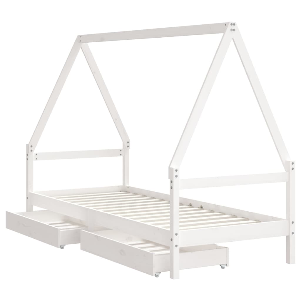 Cadre de lit enfant tiroirs blanc 80x200 cm bois de pin massif - XIOS