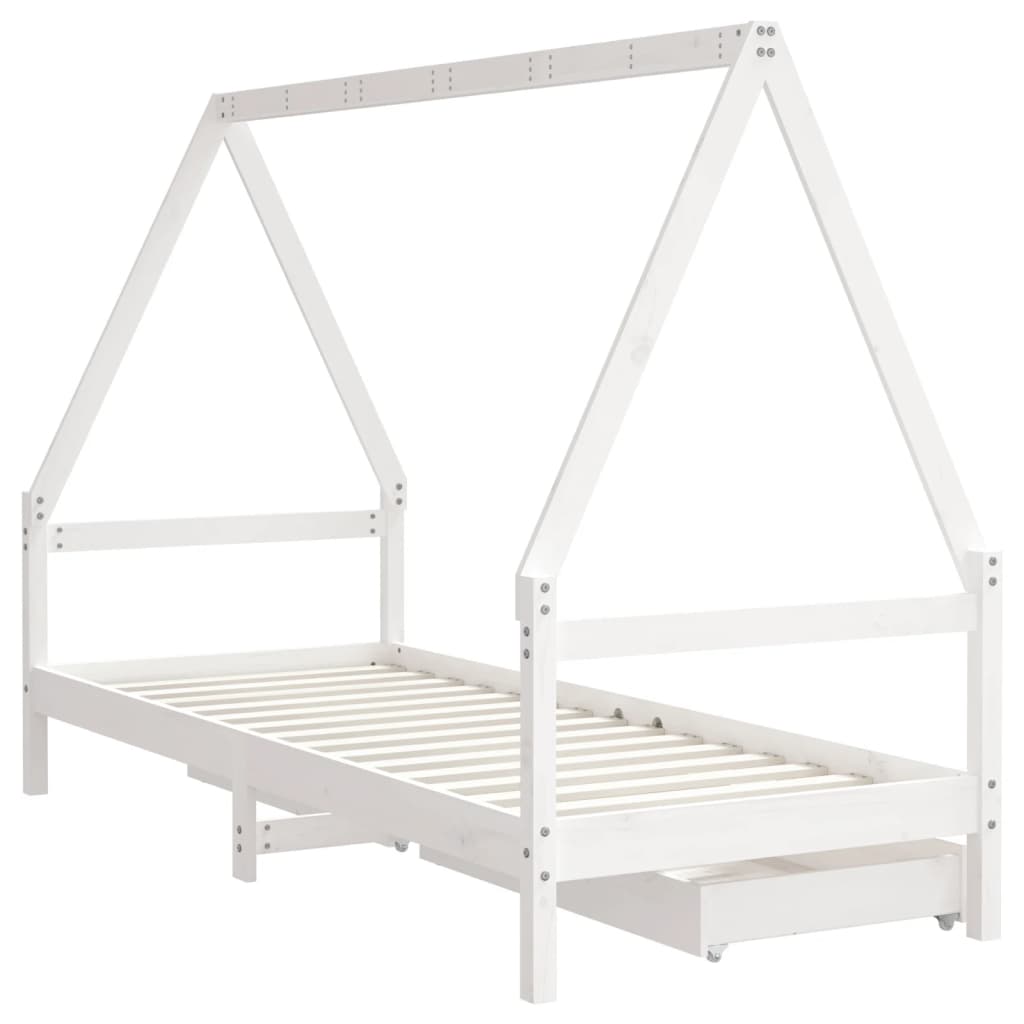 Cadre de lit enfant tiroirs blanc 80x200 cm bois de pin massif - XIOS