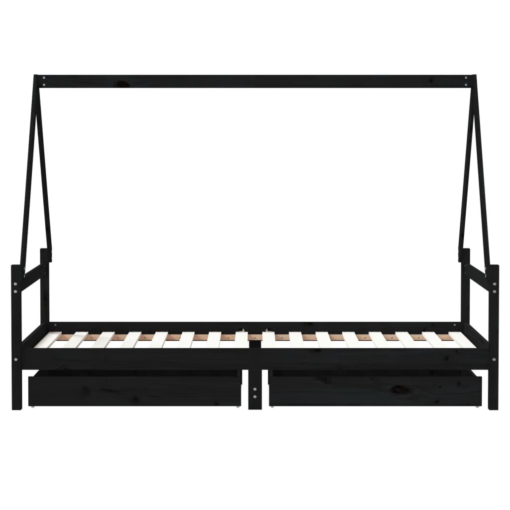 Cadre de lit enfant avec tiroirs noir 90x200 cm bois pin massif - XIOS