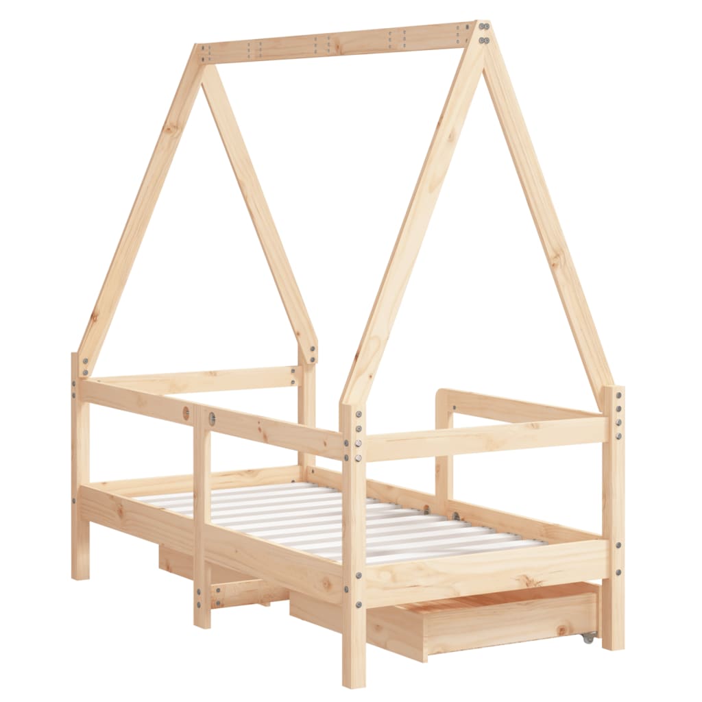 Cadre de lit enfant avec tiroirs 70x140 cm bois de pin massif - XIOS