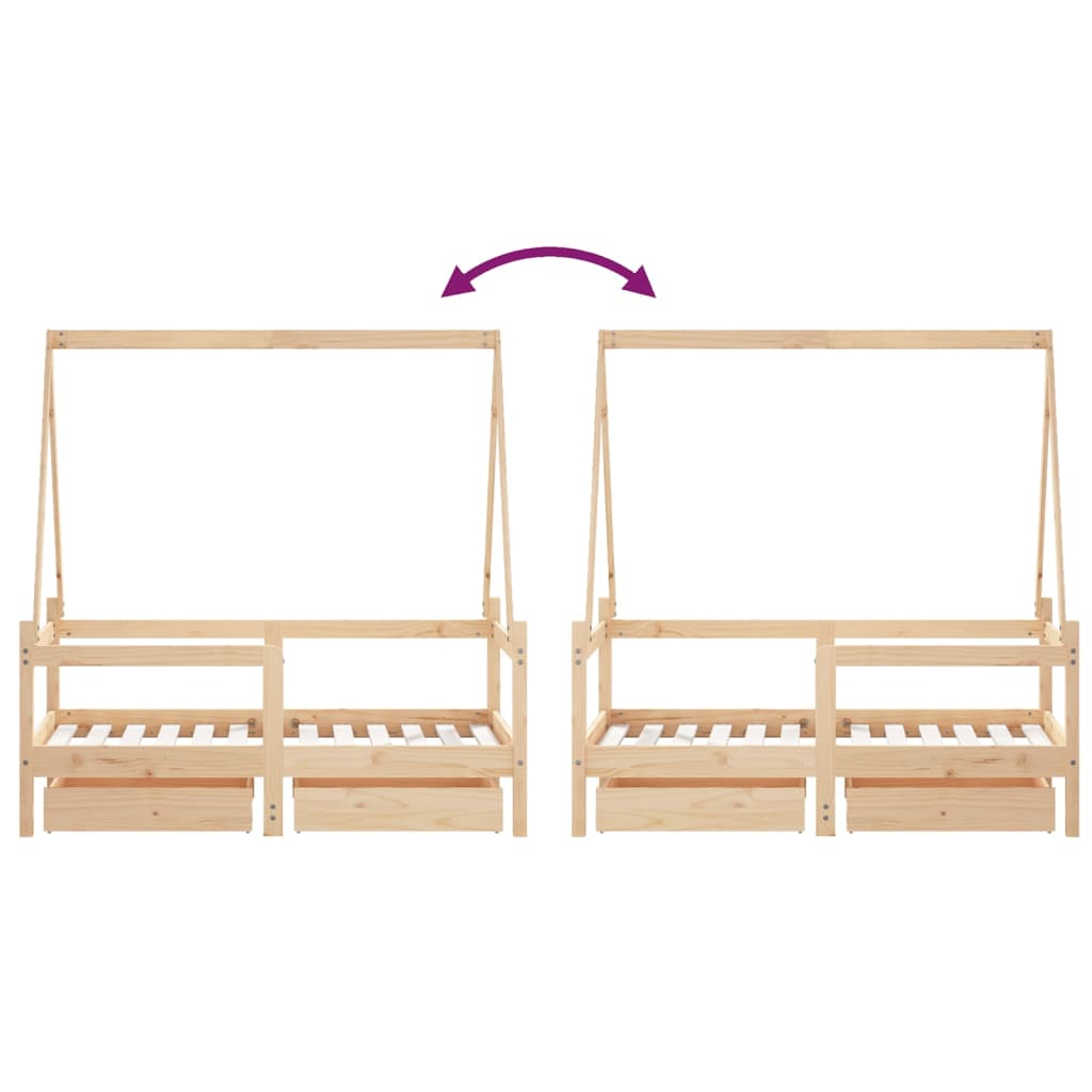 Cadre de lit enfant avec tiroirs 70x140 cm bois de pin massif - XIOS