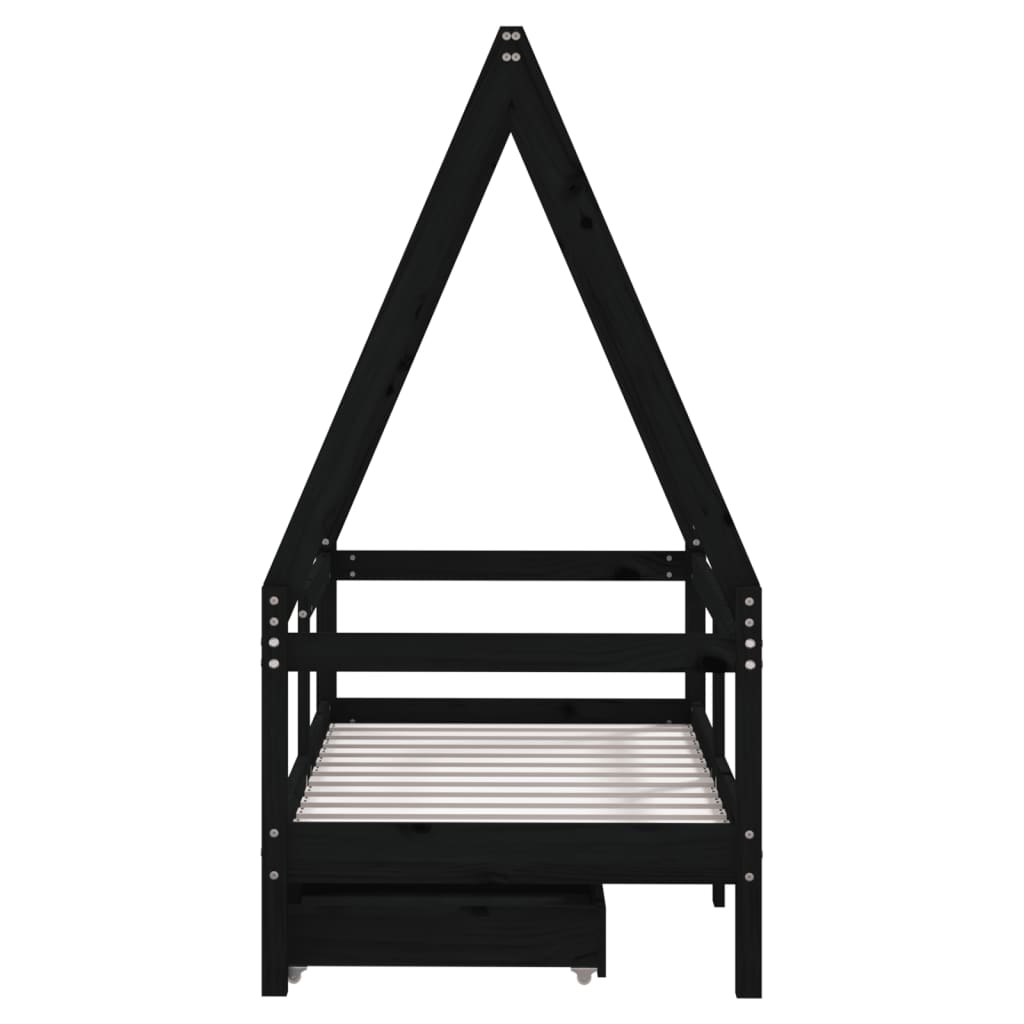 Cadre de lit enfant avec tiroirs noir 70x140 cm bois pin massif - XIOS
