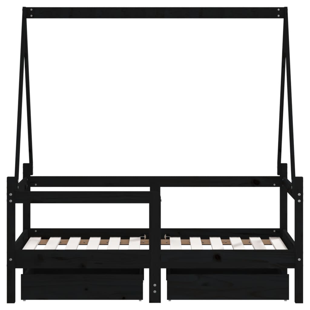 Cadre de lit enfant avec tiroirs noir 70x140 cm bois pin massif - XIOS