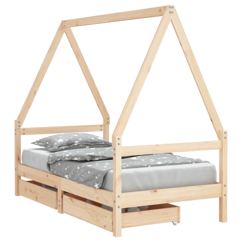 Cadre de lit pour enfant et tiroirs 80x160cm bois de pin massif - XIOS