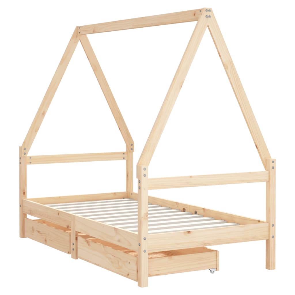 Cadre de lit pour enfant et tiroirs 80x160cm bois de pin massif - XIOS