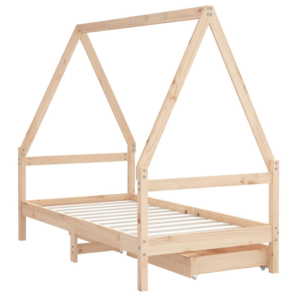 Cadre de lit pour enfant et tiroirs 80x160cm bois de pin massif - XIOS