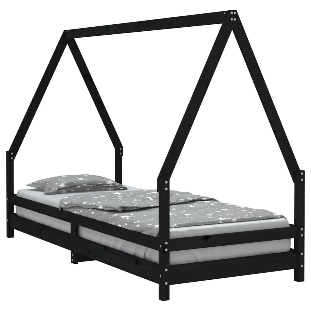 Cadre de lit pour enfants noir 80x200 cm bois de pin massif - XIOS