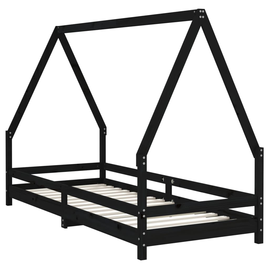 Cadre de lit pour enfants noir 80x200 cm bois de pin massif - XIOS