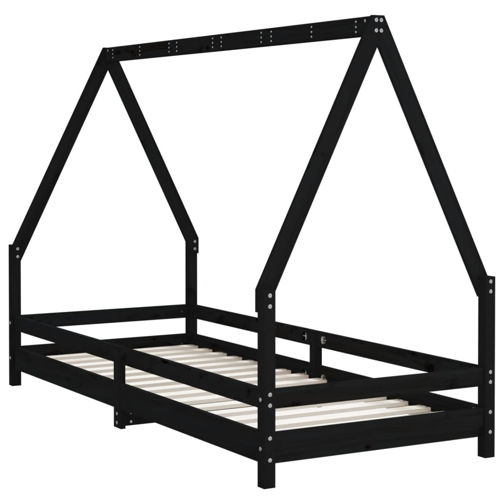 Cadre de lit pour enfants noir 80x200 cm bois de pin massif - XIOS