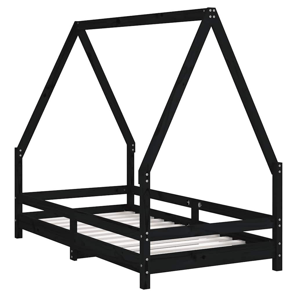 Cadre de lit pour enfant noir 80x160 cm bois de pin massif - XIOS