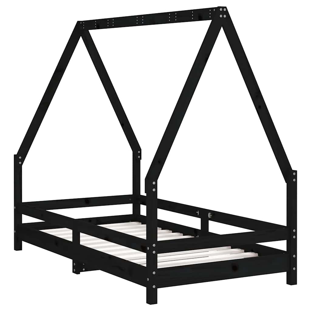 Cadre de lit pour enfant noir 80x160 cm bois de pin massif - XIOS