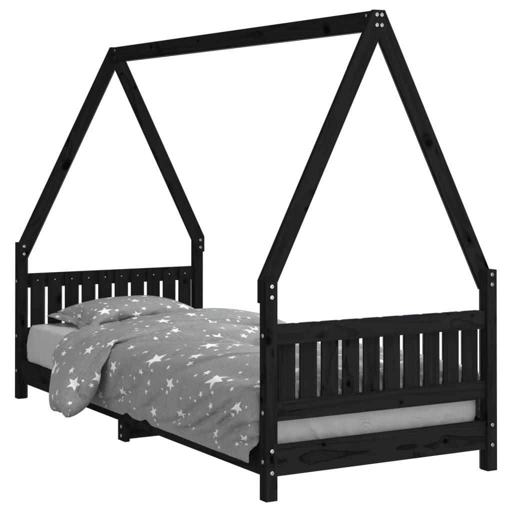 Cadre de lit pour enfants noir 80x200 cm bois de pin massif - XIOS