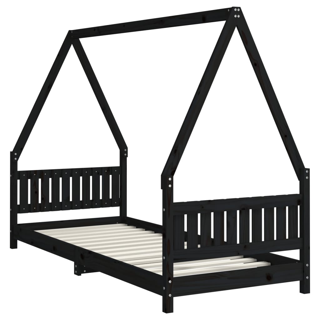 Cadre de lit pour enfants noir 80x200 cm bois de pin massif - XIOS