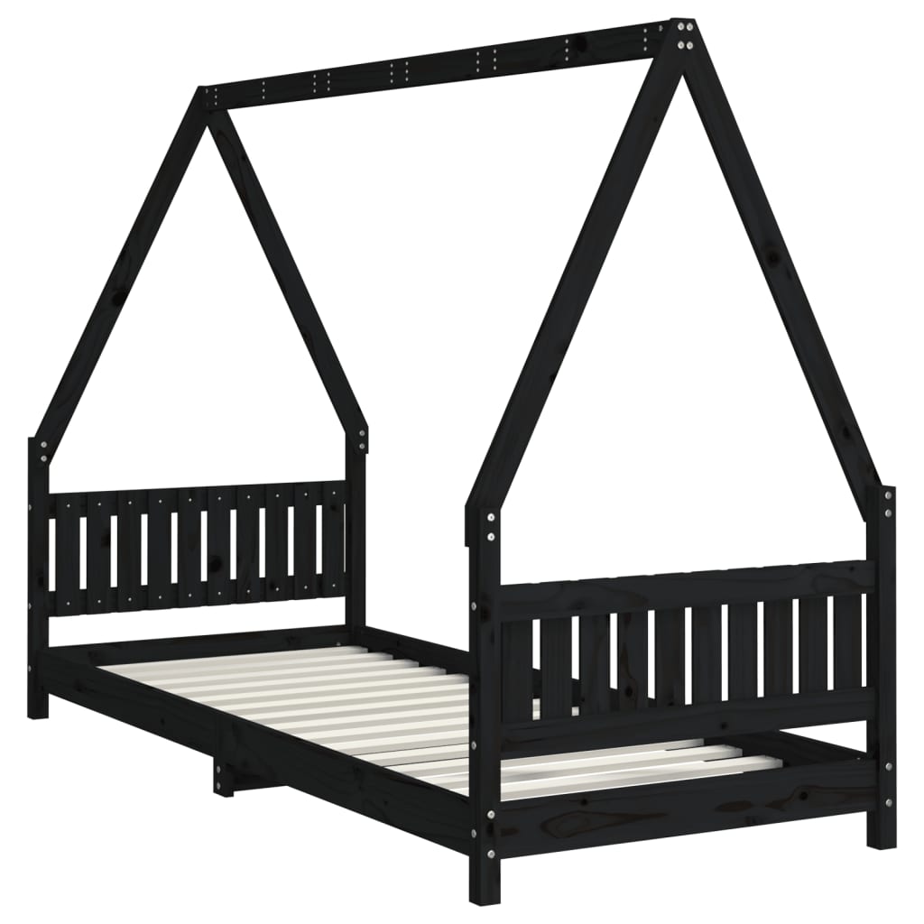 Cadre de lit pour enfants noir 80x200 cm bois de pin massif - XIOS