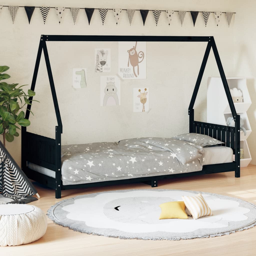 Cadre de lit pour enfants noir 80x200 cm bois de pin massif - XIOS