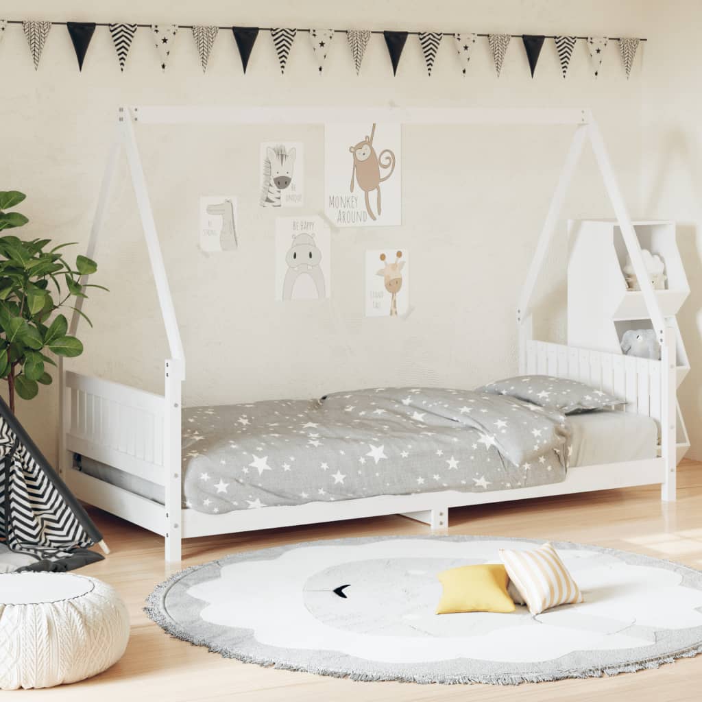 Cadre de lit pour enfants blanc 90x200 cm bois de pin massif - XIOS