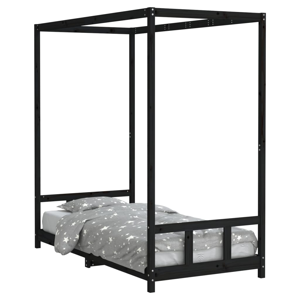 Cadre de lit pour enfants noir 90x190 cm bois de pin massif - XIOS