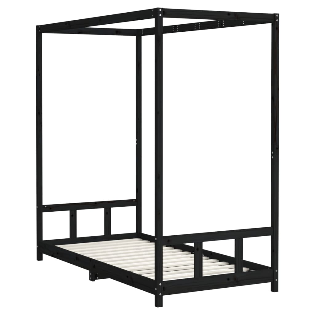 Cadre de lit pour enfants noir 90x190 cm bois de pin massif - XIOS