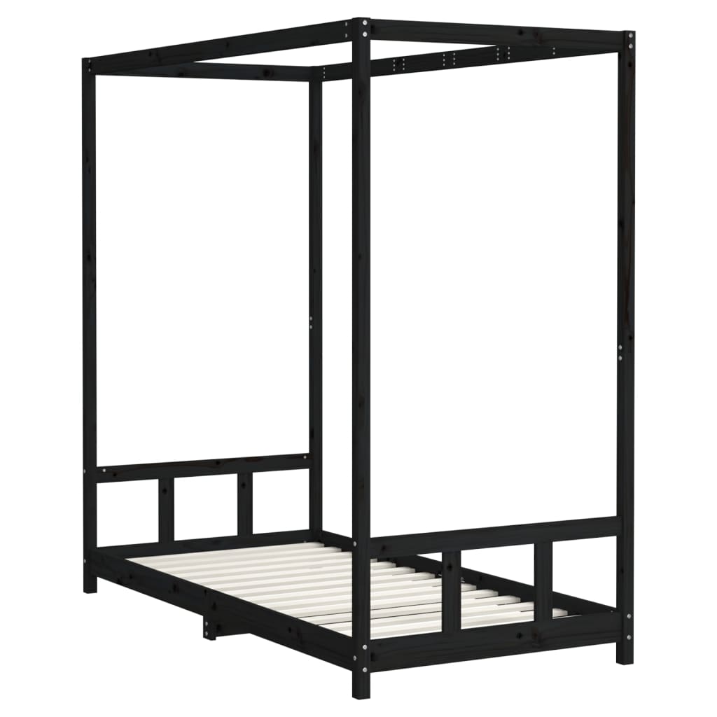 Cadre de lit pour enfants noir 90x190 cm bois de pin massif - XIOS