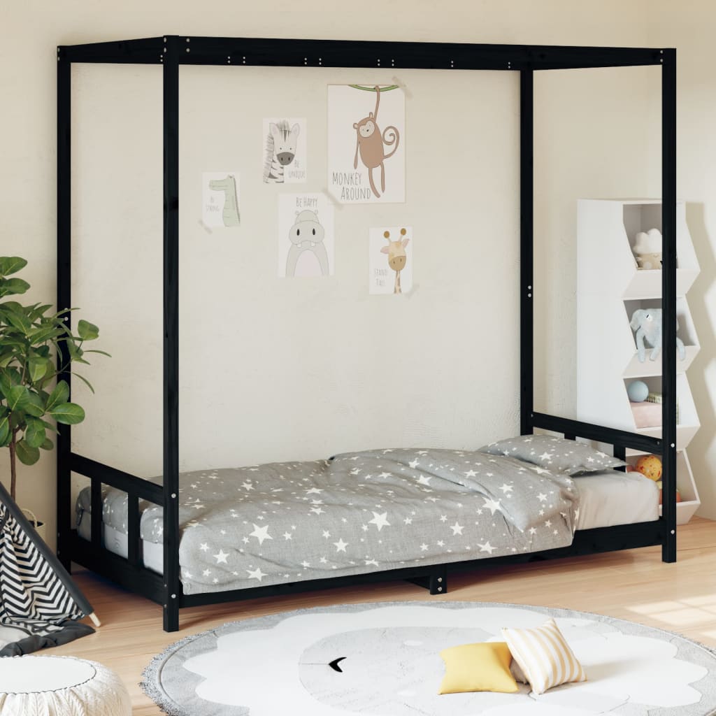 Cadre de lit pour enfants noir 90x190 cm bois de pin massif - XIOS