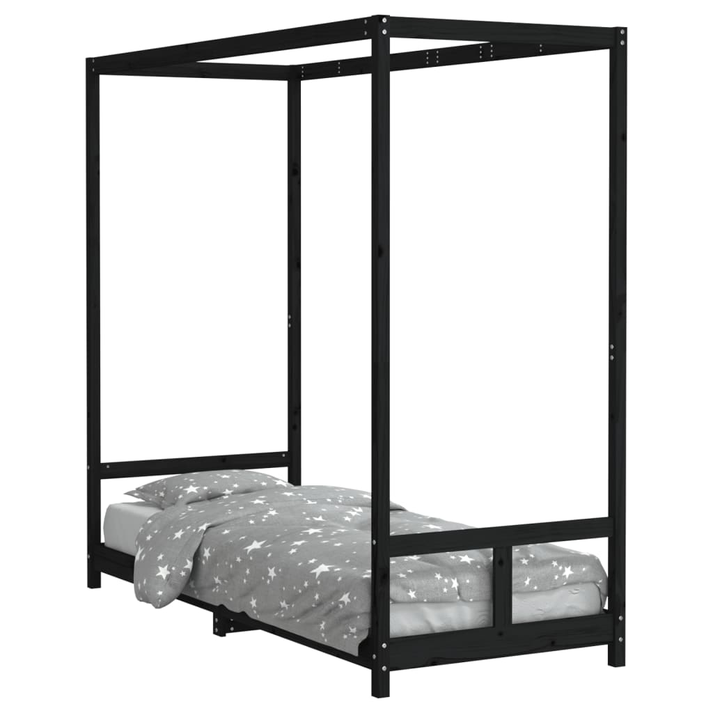 Cadre de lit pour enfants noir 80x200 cm bois de pin massif - XIOS