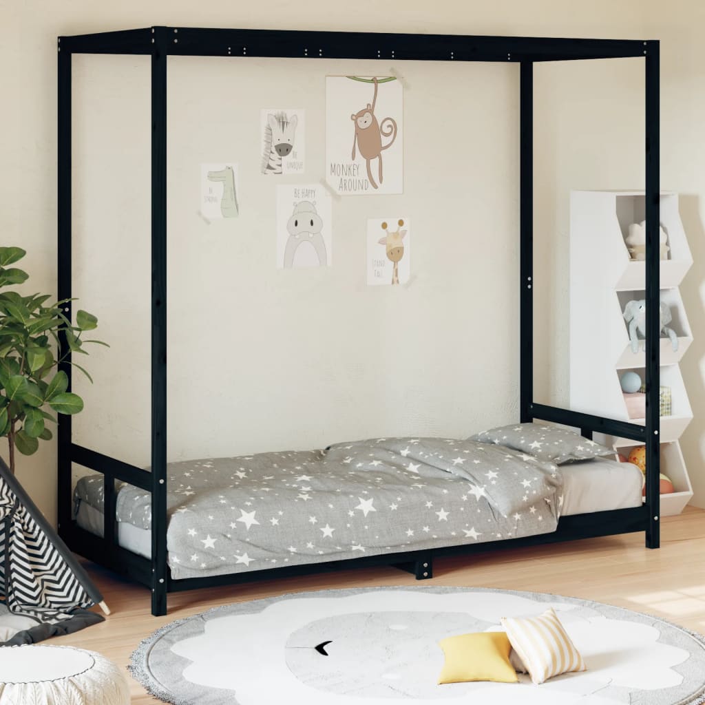 Cadre de lit pour enfants noir 80x200 cm bois de pin massif - XIOS