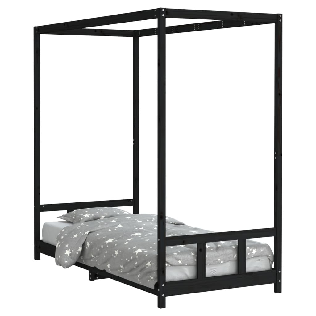 Cadre de lit pour enfants noir 90x200 cm bois de pin massif - XIOS