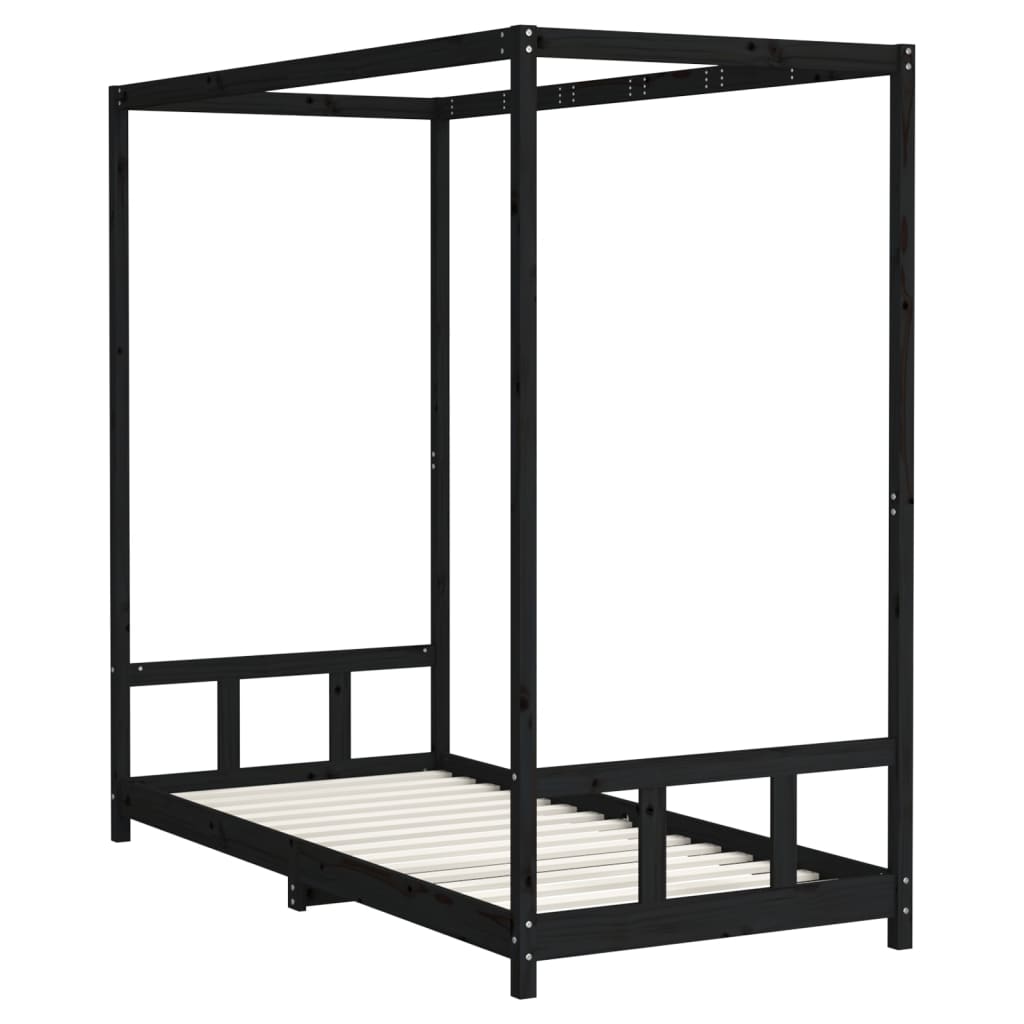 Cadre de lit pour enfants noir 90x200 cm bois de pin massif - XIOS