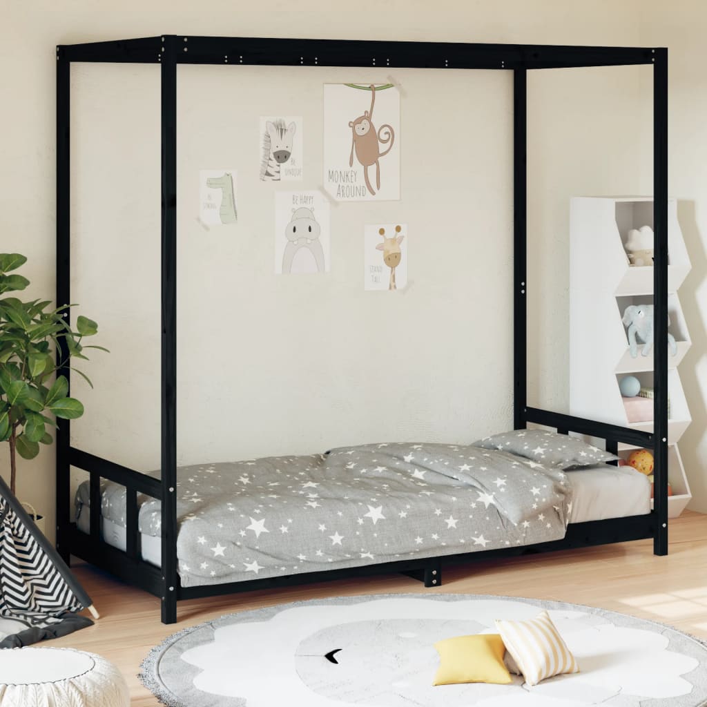 Cadre de lit pour enfants noir 90x200 cm bois de pin massif - XIOS