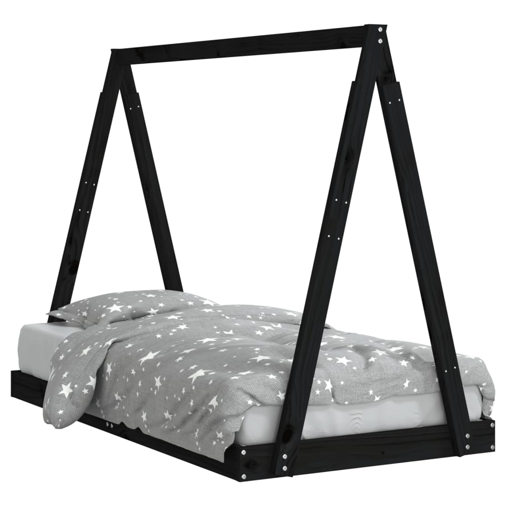 Cadre de lit pour enfant noir 80x160 cm bois de pin massif - XIOS