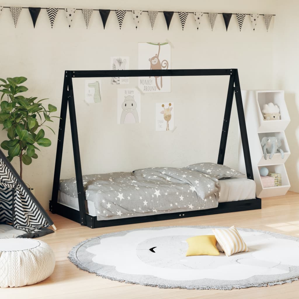 Cadre de lit pour enfant noir 80x160 cm bois de pin massif - XIOS