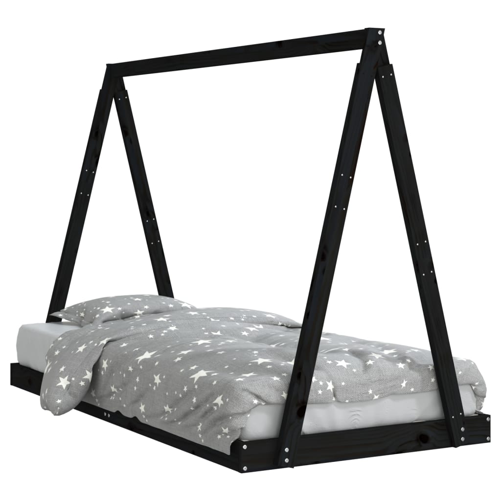 Cadre de lit pour enfants noir 90x190 cm bois de pin massif - XIOS