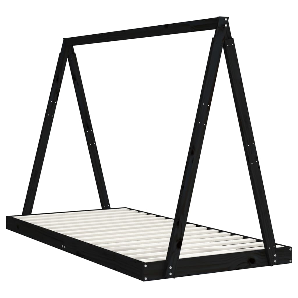 Cadre de lit pour enfants noir 90x190 cm bois de pin massif - XIOS