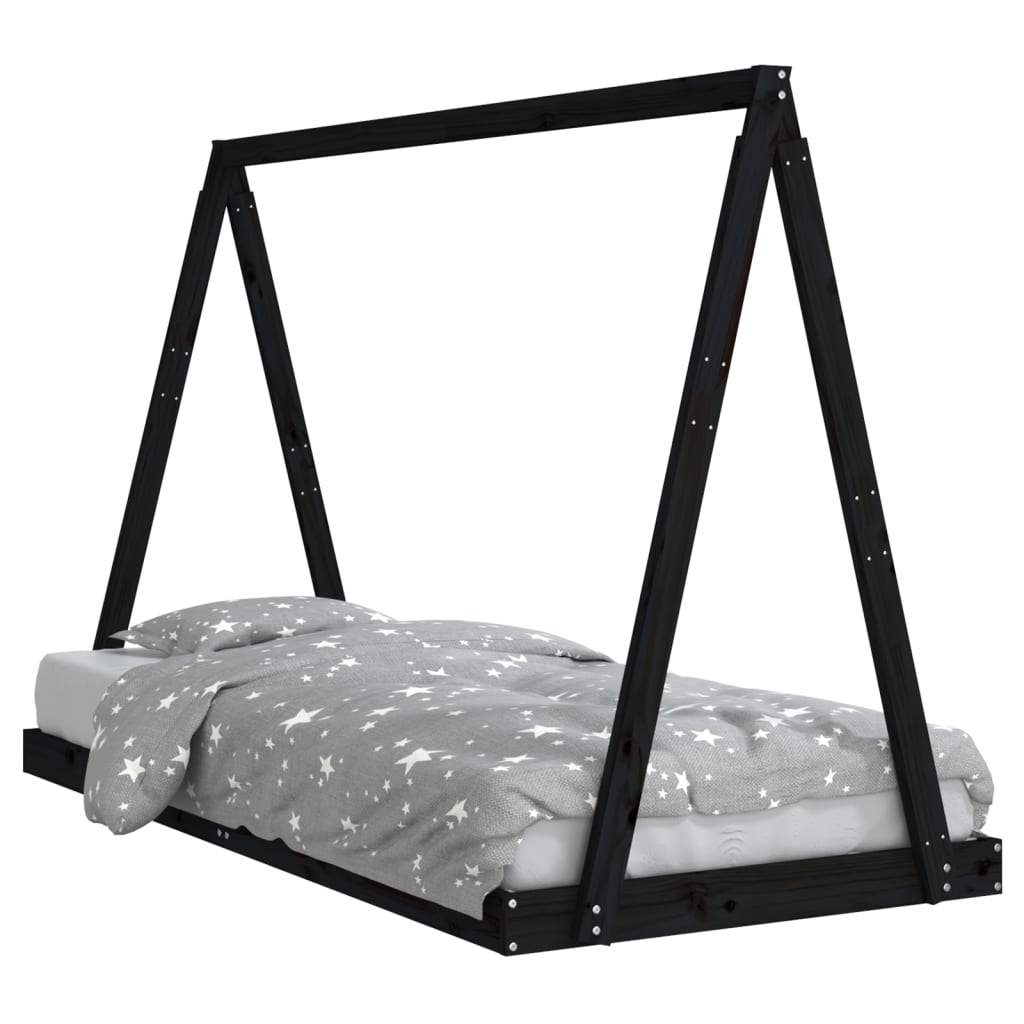 Cadre de lit pour enfants noir 90x200 cm bois de pin massif XIOS