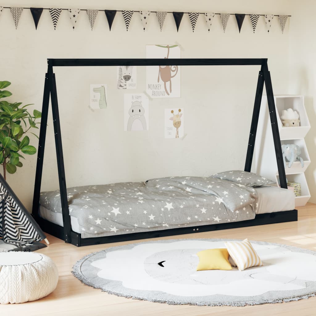 Cadre de lit pour enfants noir 90x200 cm bois de pin massif XIOS