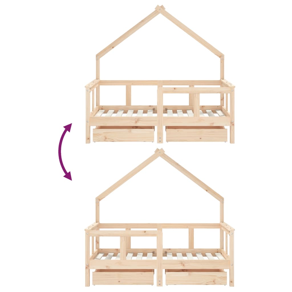 Cadre de lit enfant avec tiroirs 70x140 cm bois de pin massif - XIOS