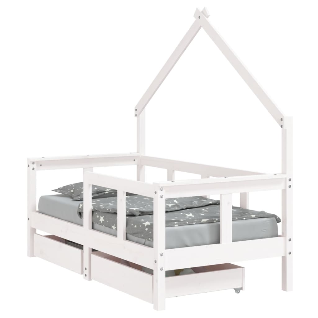Cadre de lit enfant tiroirs blanc 70x140 cm bois de pin massif - XIOS