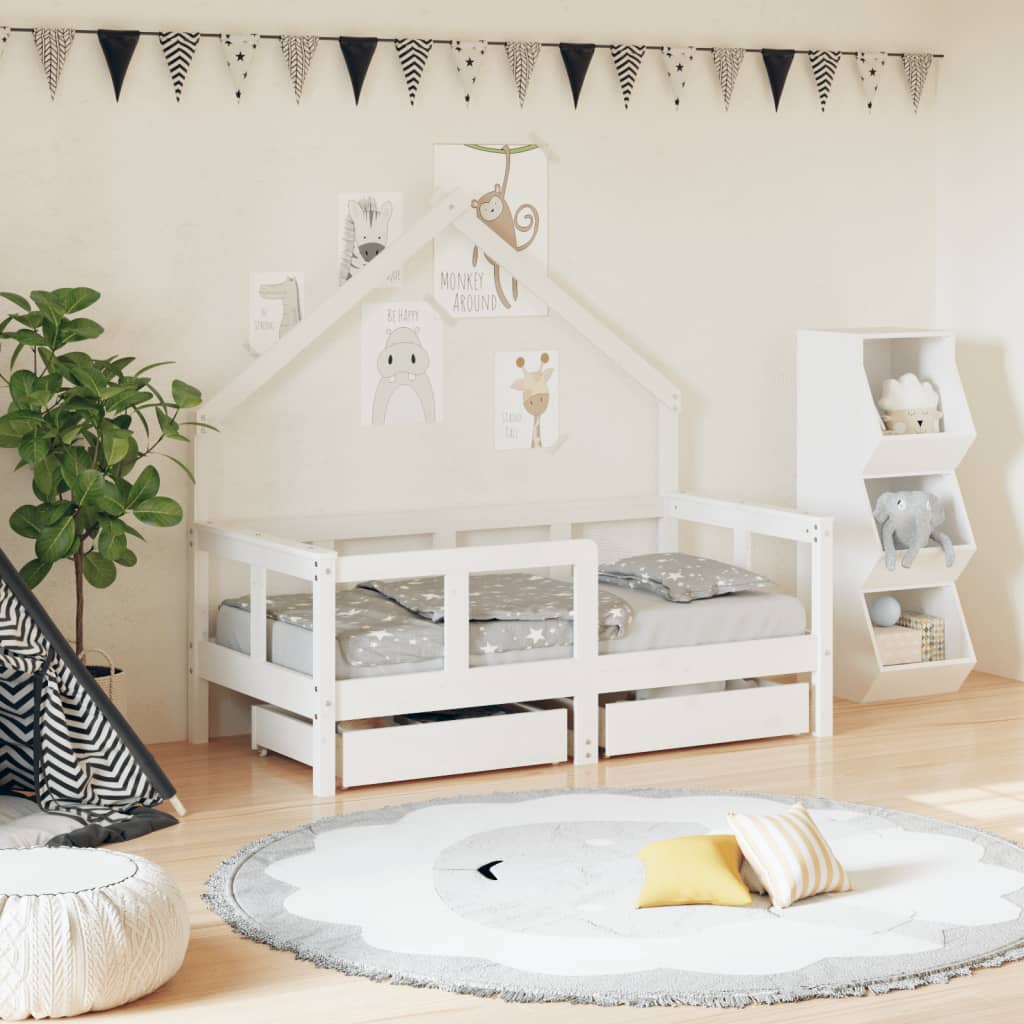Cadre de lit enfant tiroirs blanc 70x140 cm bois de pin massif - XIOS