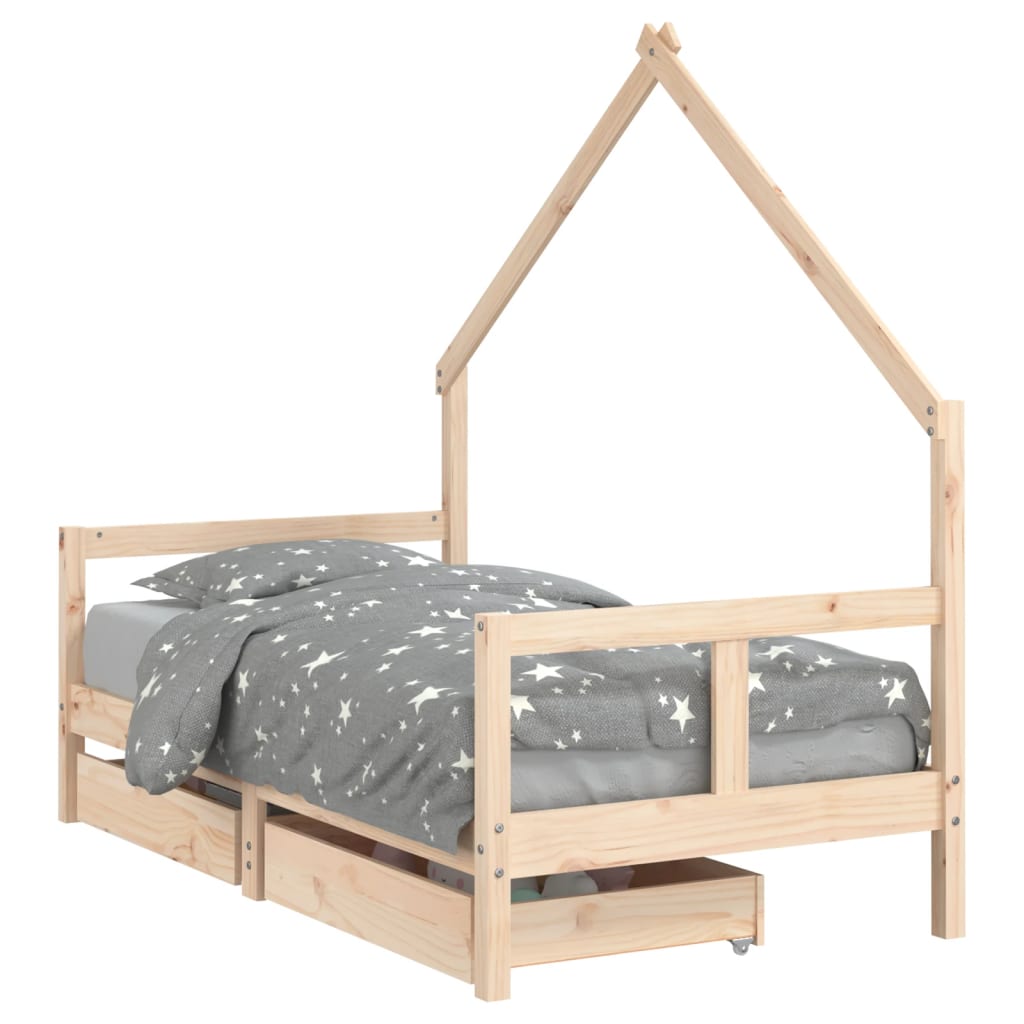 Cadre de lit pour enfant et tiroirs 80x160cm bois de pin massif - XIOS