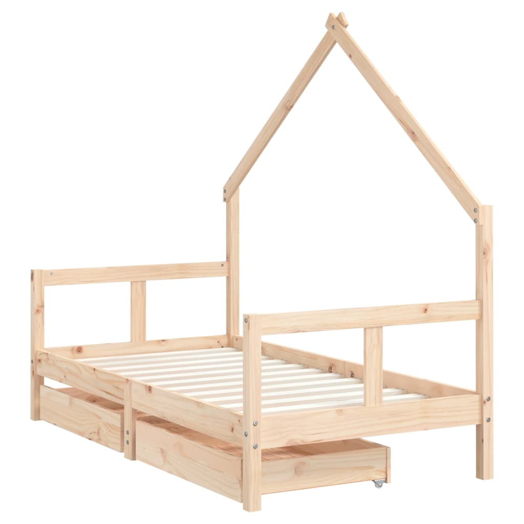 Cadre de lit pour enfant et tiroirs 80x160cm bois de pin massif - XIOS